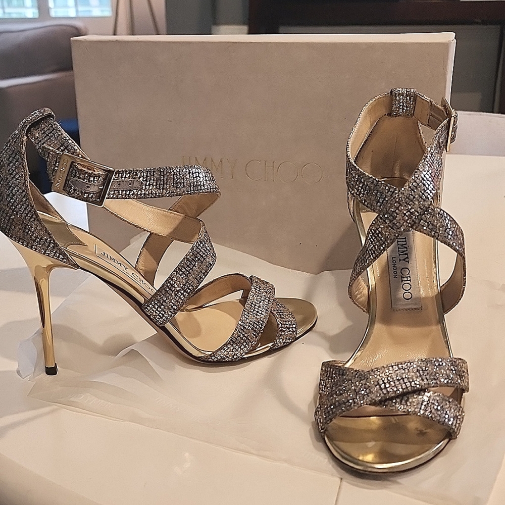 Jimmy Choo Leopard Glitter Brown heels 8.5 (38.5) used.